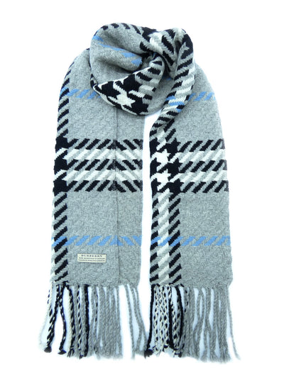 Burberry Cashmere and Wool Giant Nova Check Herringbone Grey with Black Scarf