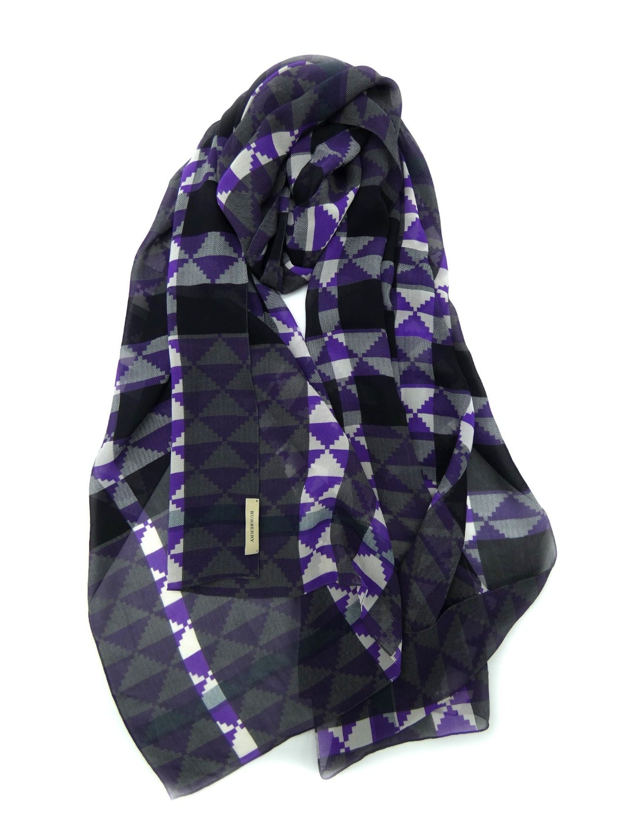 Burberry Silk Herringbone Giant Nova Check Purple Scarf Scarf Burberry