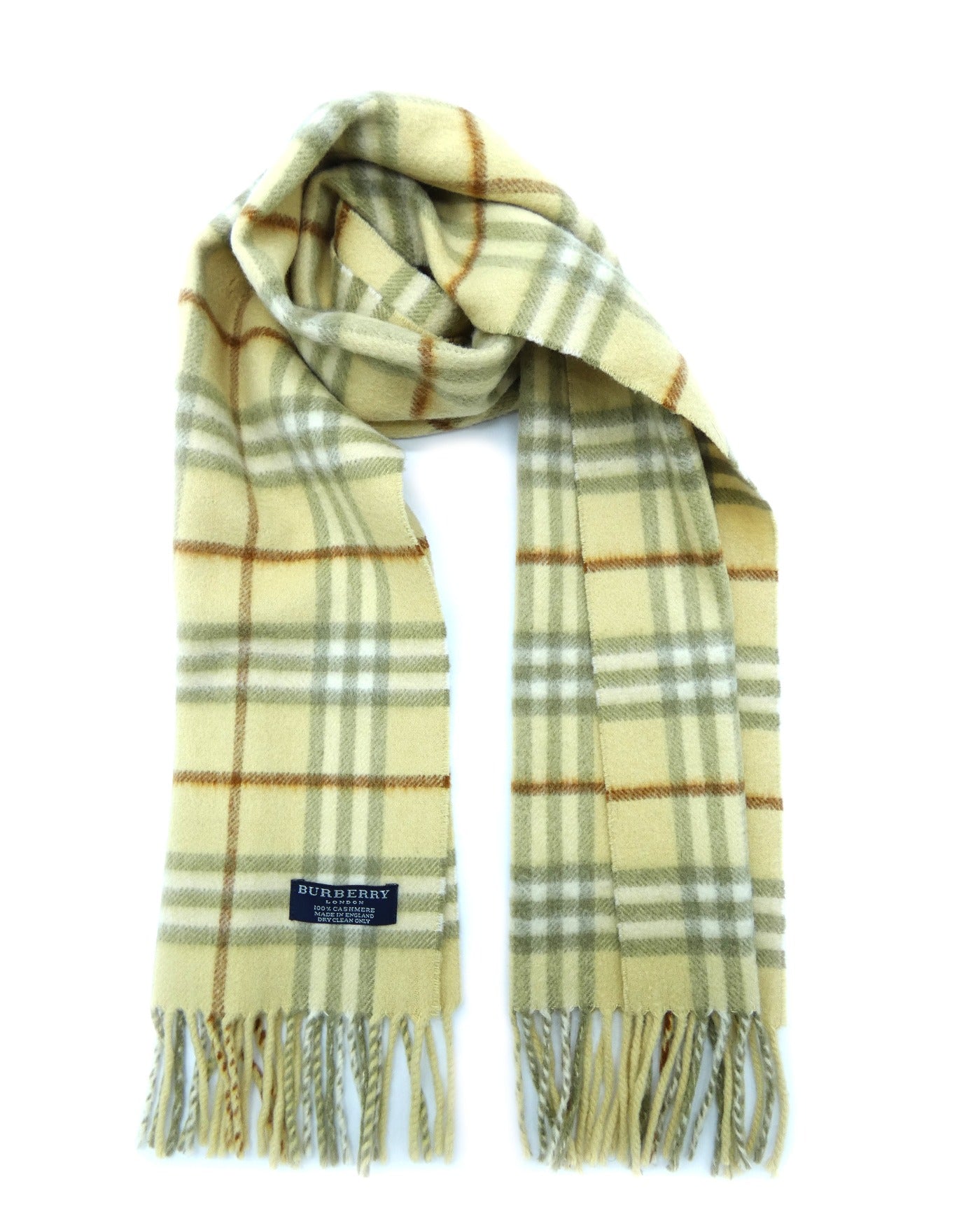 Burberry Cashmere House Check Cream and Olive Scarf Scarf Burberry
