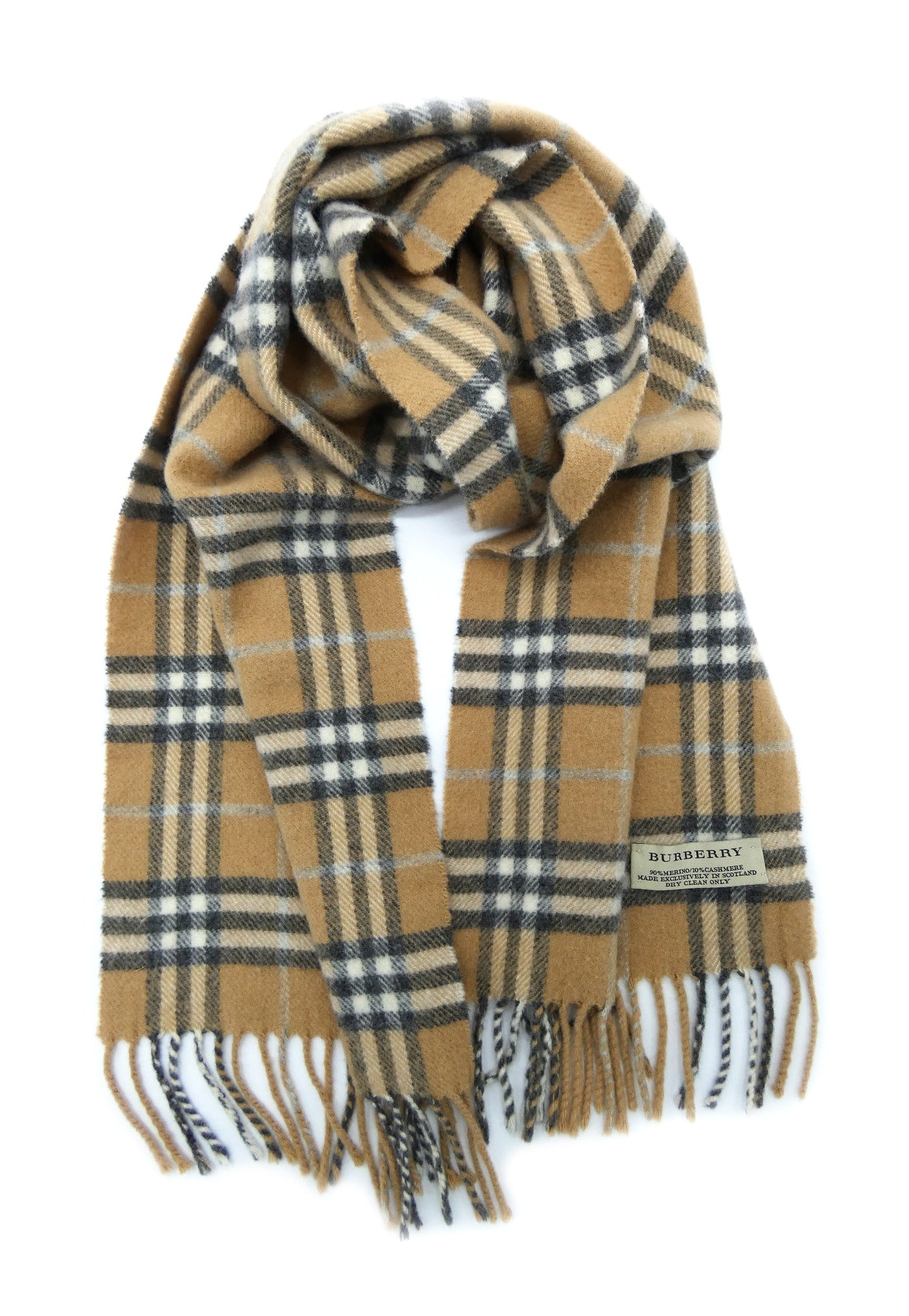 Burberry Merino Wool and Cashmere House Check Camel Scarf Scarf Burberry
