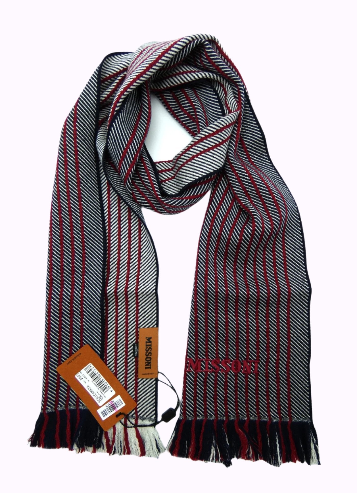 Missoni Red, White and Black Pinstripe Wool Scarf