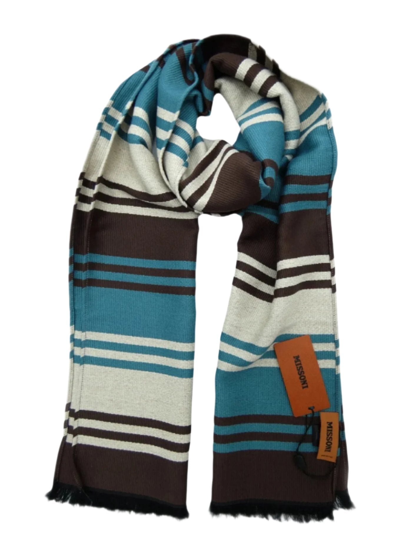 Missoni Turquoise and Brown Striped Scarf