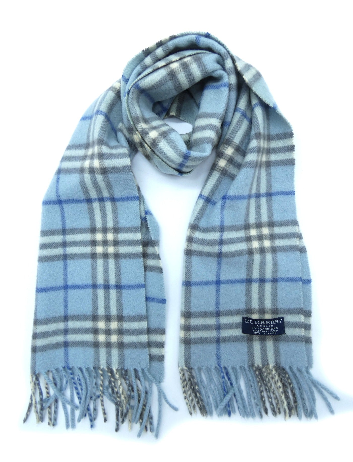 Burberry Cashmere House Check Blue Scarf