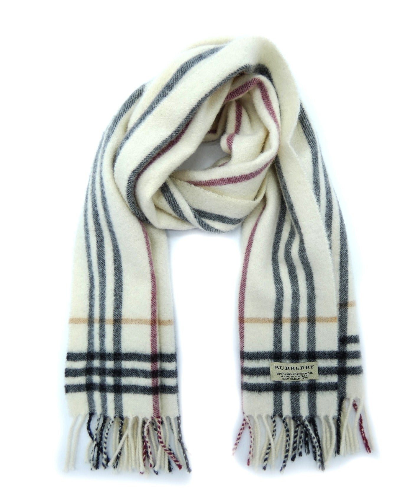 Burberry Cashmere and Wool Icon Stripe Cream and Black Scarf