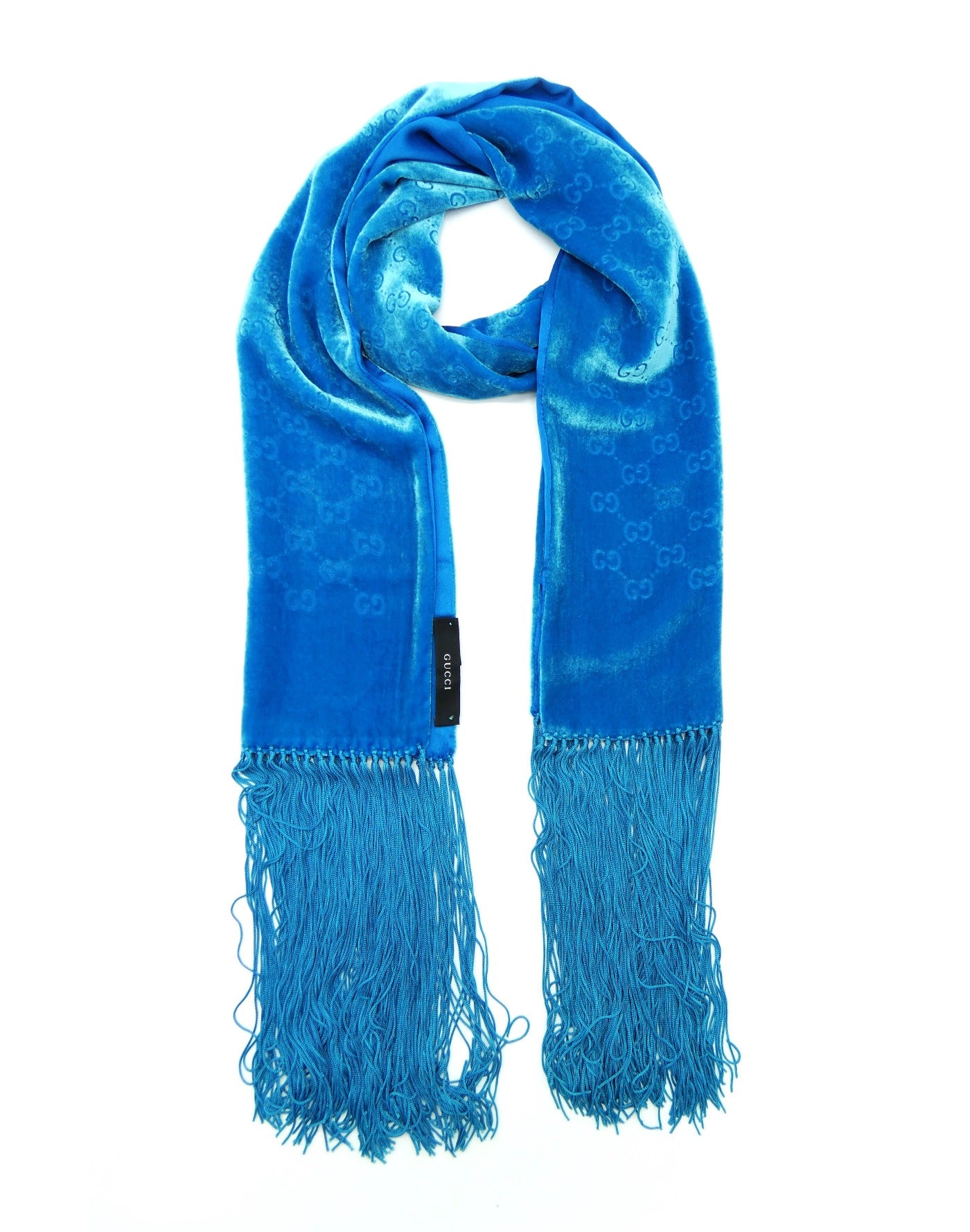 Gucci GG Monogram Turquoise Velvet and Satin Scarf