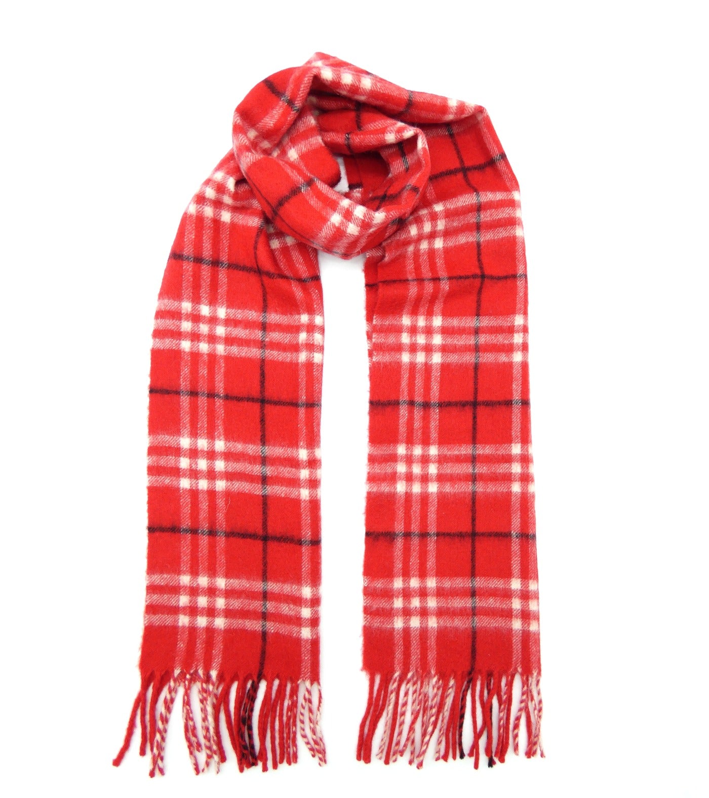 Burberry Cashmere House Check Red and White Scarf