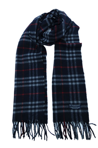 Burberry Merino Wool and Cashmere House Check Navy Scarf