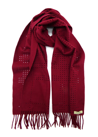 Burberry Wool and Cashmere Perforated Nova Check Raspberry Scarf