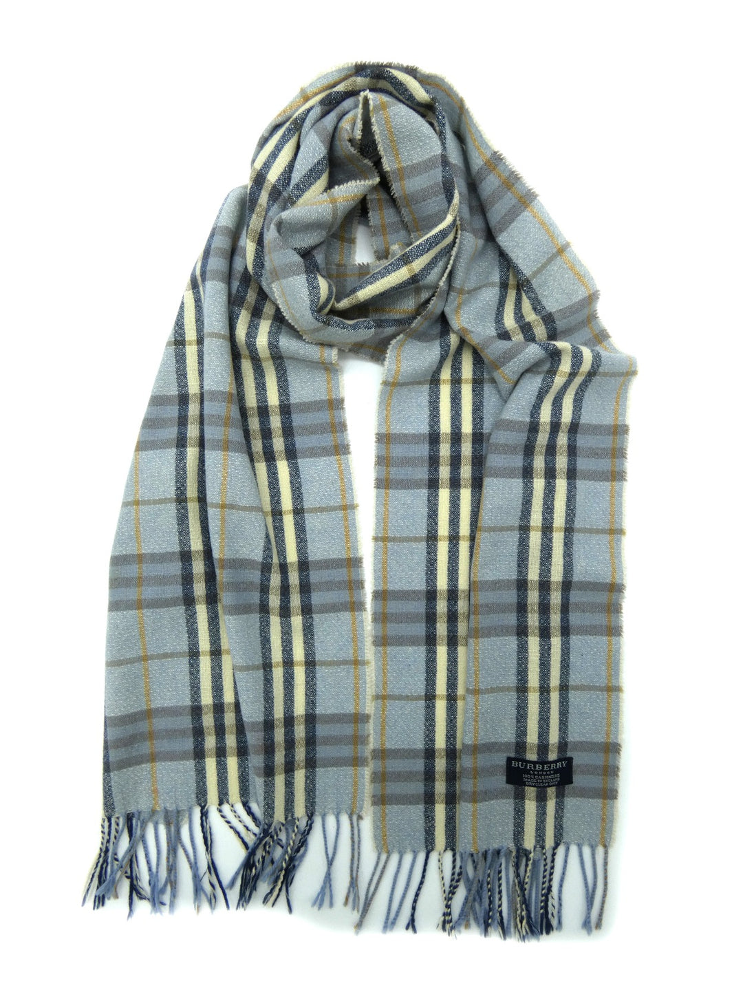 Burberry Cashmere Lightweight House Check Blue Scarf Occhi Azzurri