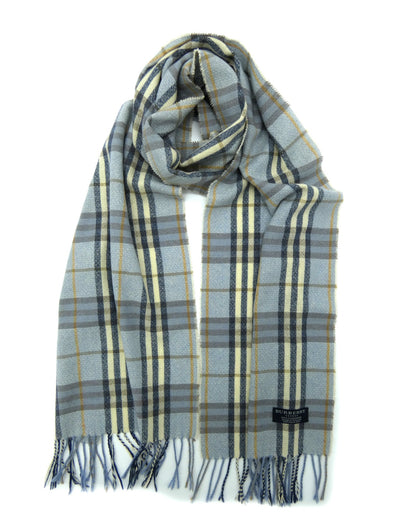 Burberry Cashmere Lightweight House Check Blue Scarf