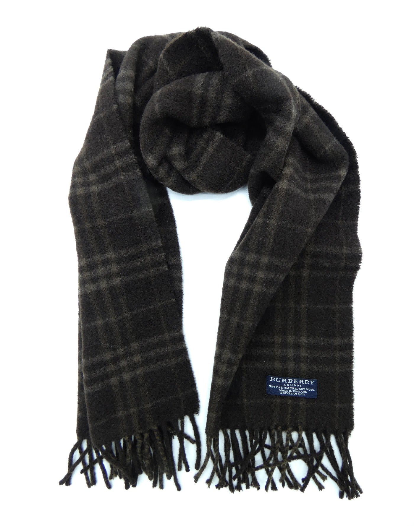 Burberry Cashmere and Wool House Check Dark and Light Brown Scarf