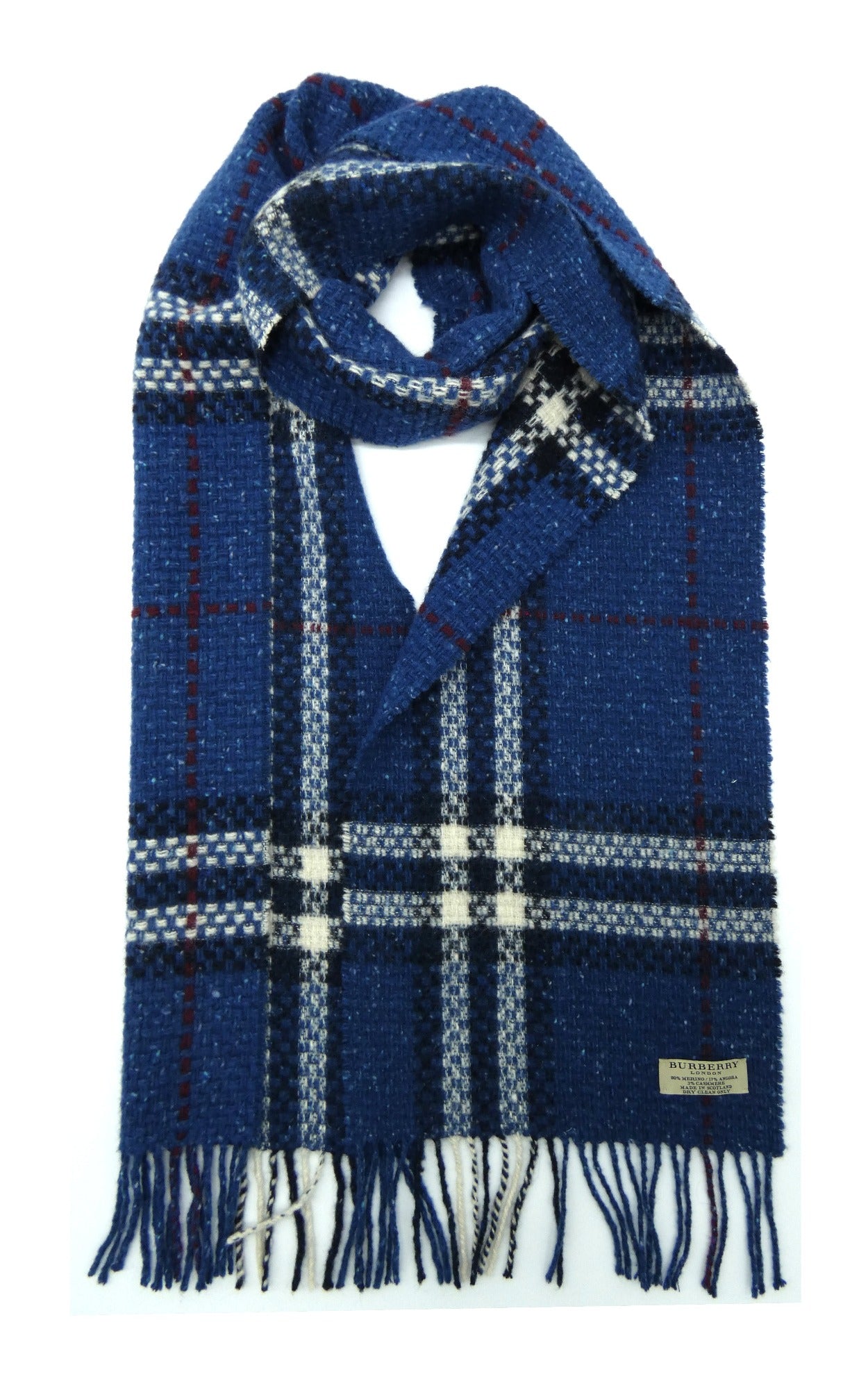 Burberry Merino Wool and Angora Giant Nova Check Blue Scarf