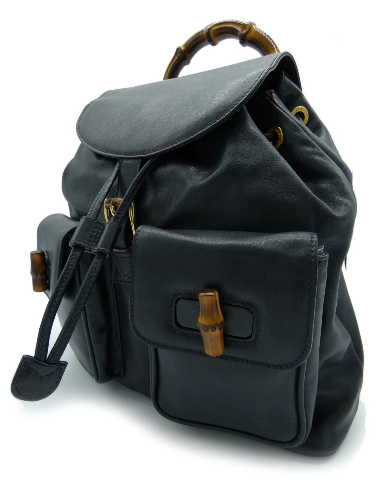 Gucci Vintage Dark Blue Leather Backpack Bag, Backpack Gucci