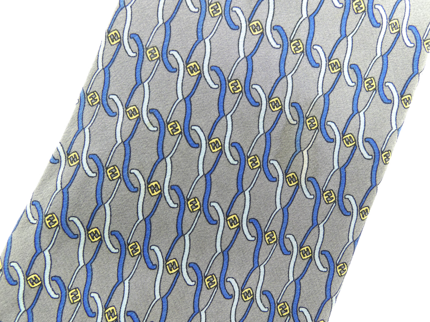 Fendi Vintage Graphic Blue and Grey Print Silk Tie Ties Fendi