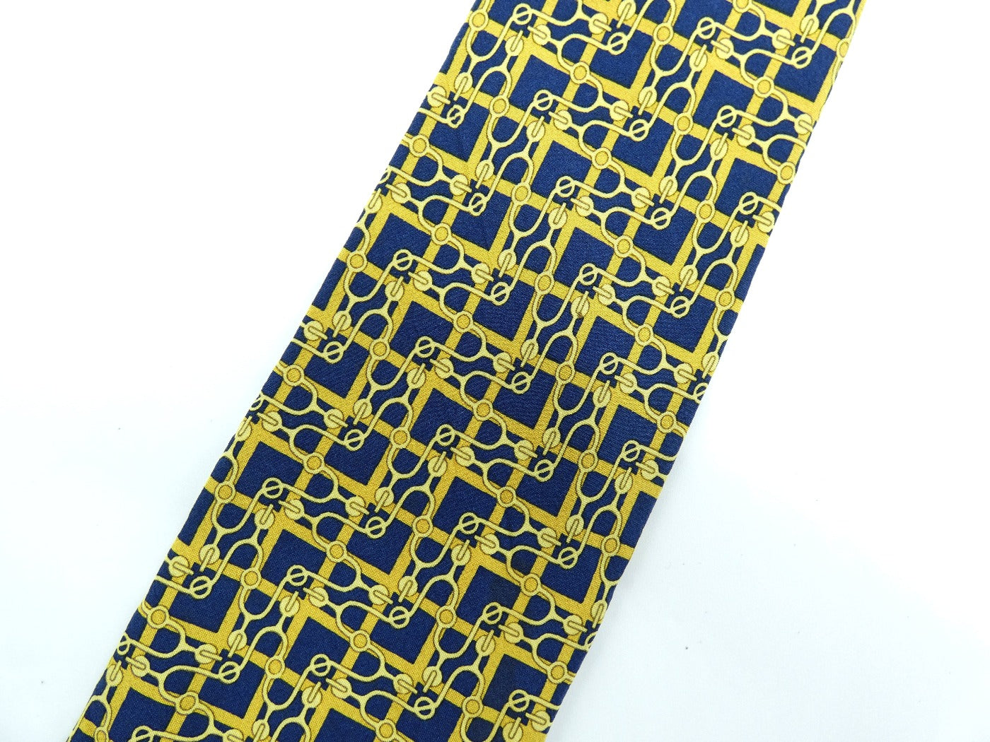 Hermès Blue and Gold Abstract Graphic Silk Tie