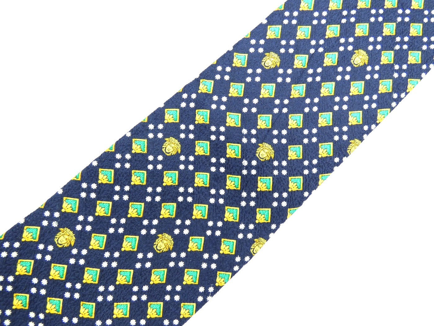 Gianni Versace Graphic Blue Green and Gold Medusa Graphic Silk Tie