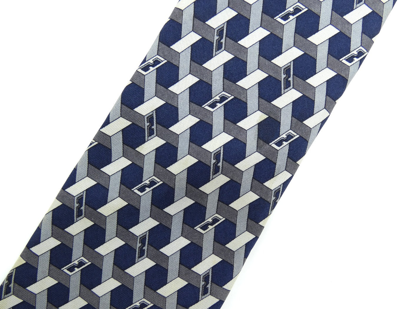 Fendi Vintage Graphic Blue and Grey Print Silk Tie