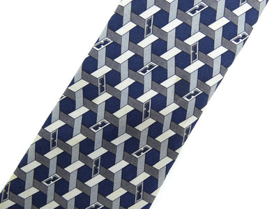 Fendi Vintage Graphic Blue and Grey Print Silk Tie Ties Fendi