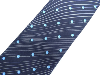 Lanvin Blue Dot and Stripe Graphic Silk Tie