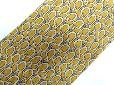 Gucci Vintage Gold and Light Blue Horsebit Graphic Silk Tie Ties Gucci