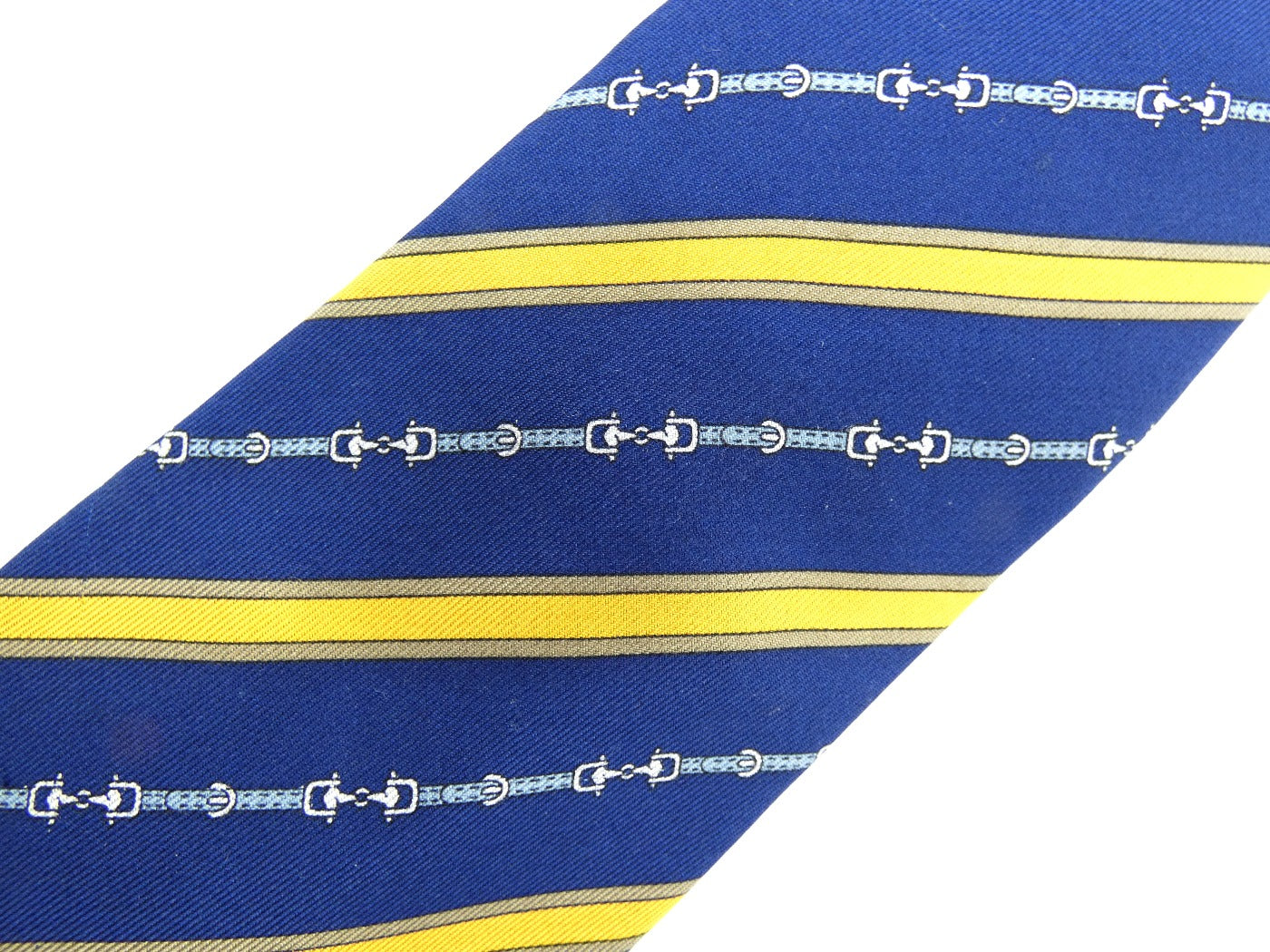 Gucci Vintage Blue and Gold Horsebit Belt Silk Tie Ties Gucci