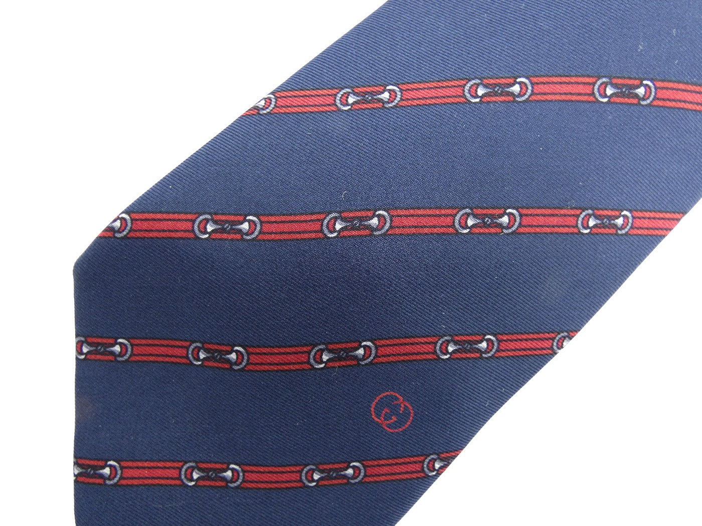 Gucci Vintage Navy and Red Belt Graphic Silk Tie Ties Gucci