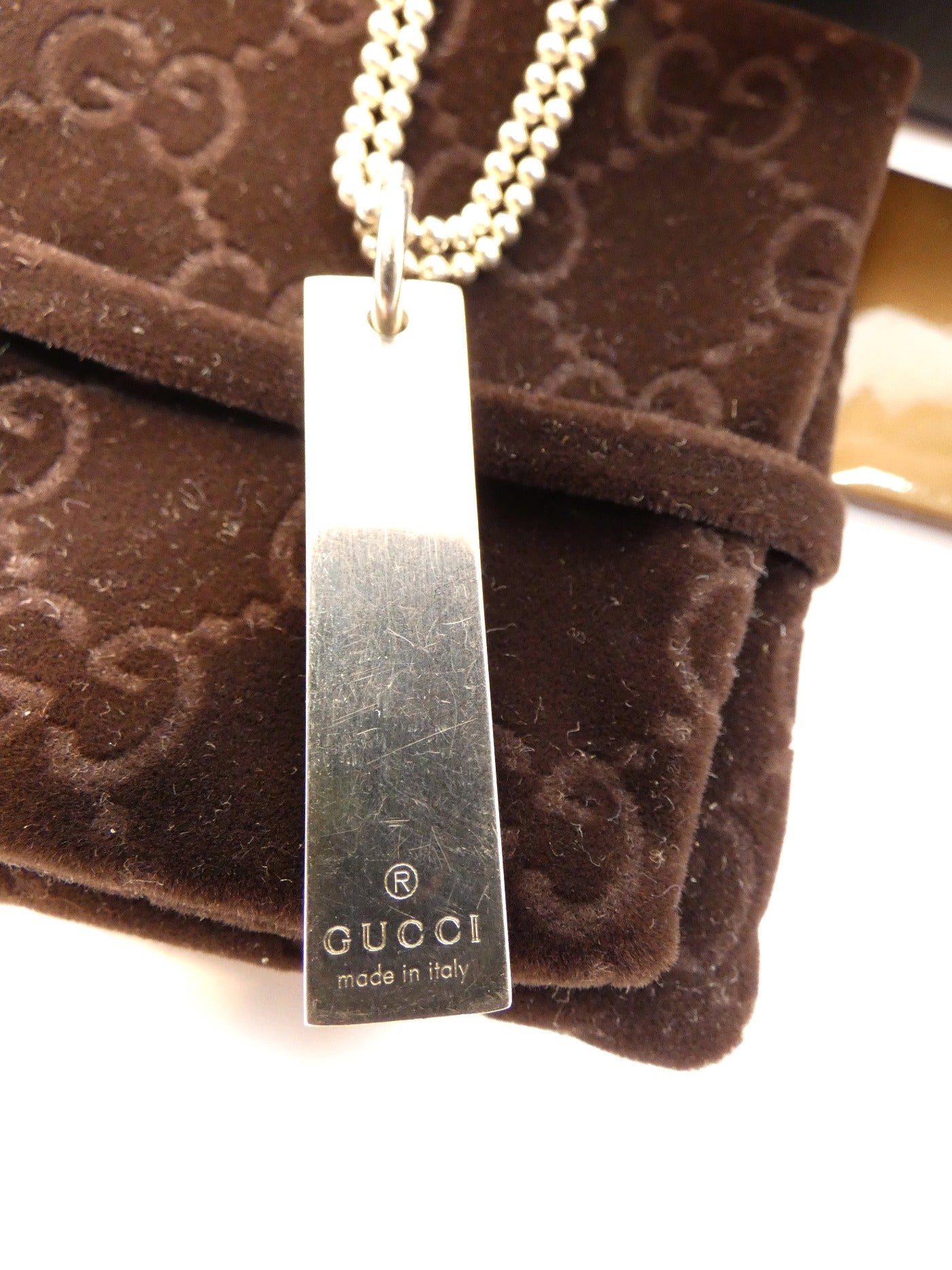 Gucci Sterling Bar Tag Double Strand Pendant Necklace