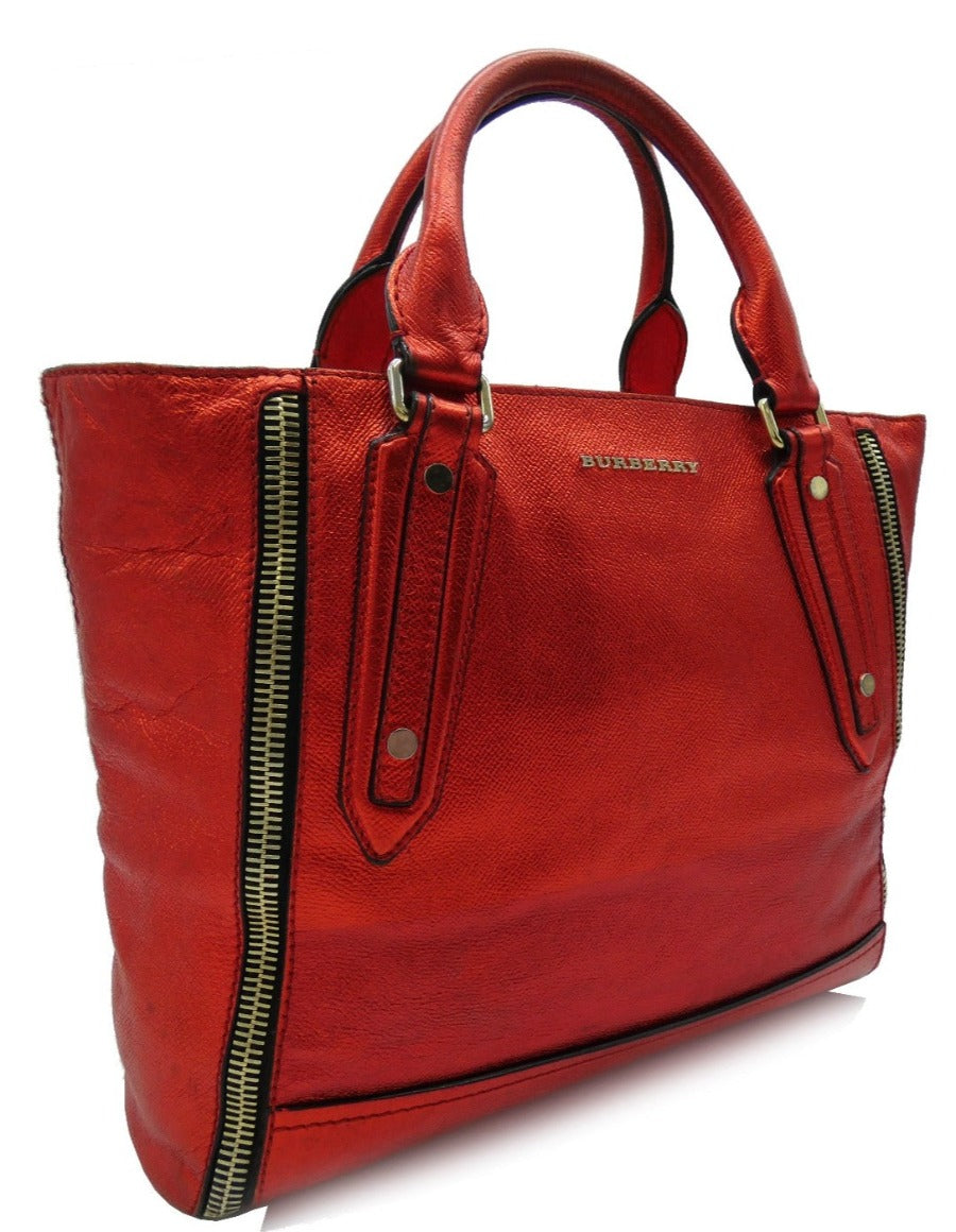 Burberry Somerford Red Metallic Satchel