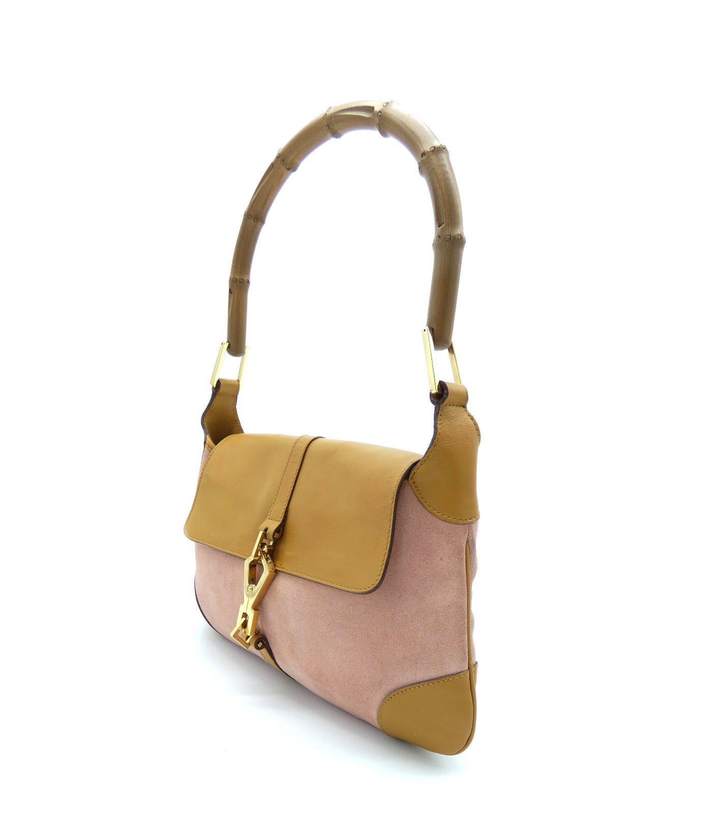 Gucci Pink Suede and Tan Vintage Bamboo Jackie Bag Bag Gucci