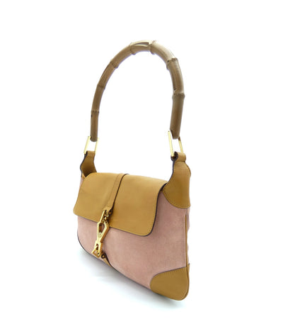 Gucci Pink Suede and Tan Vintage Bamboo Jackie Bag