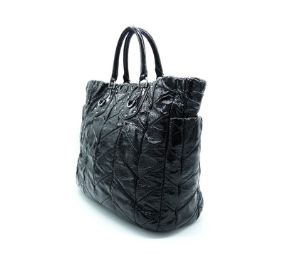 Prada Black Patent Large Leather Chevron Quilted Tote