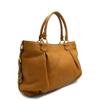 Miu Miu Vitello Daino Tan Grained Leather Handbag