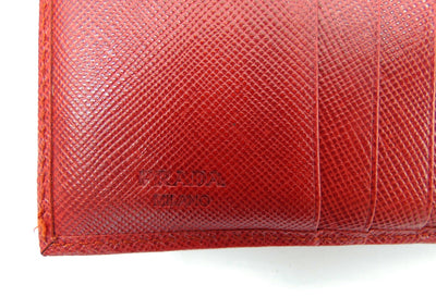 Prada Red Saffiano Flap Compact Wallet