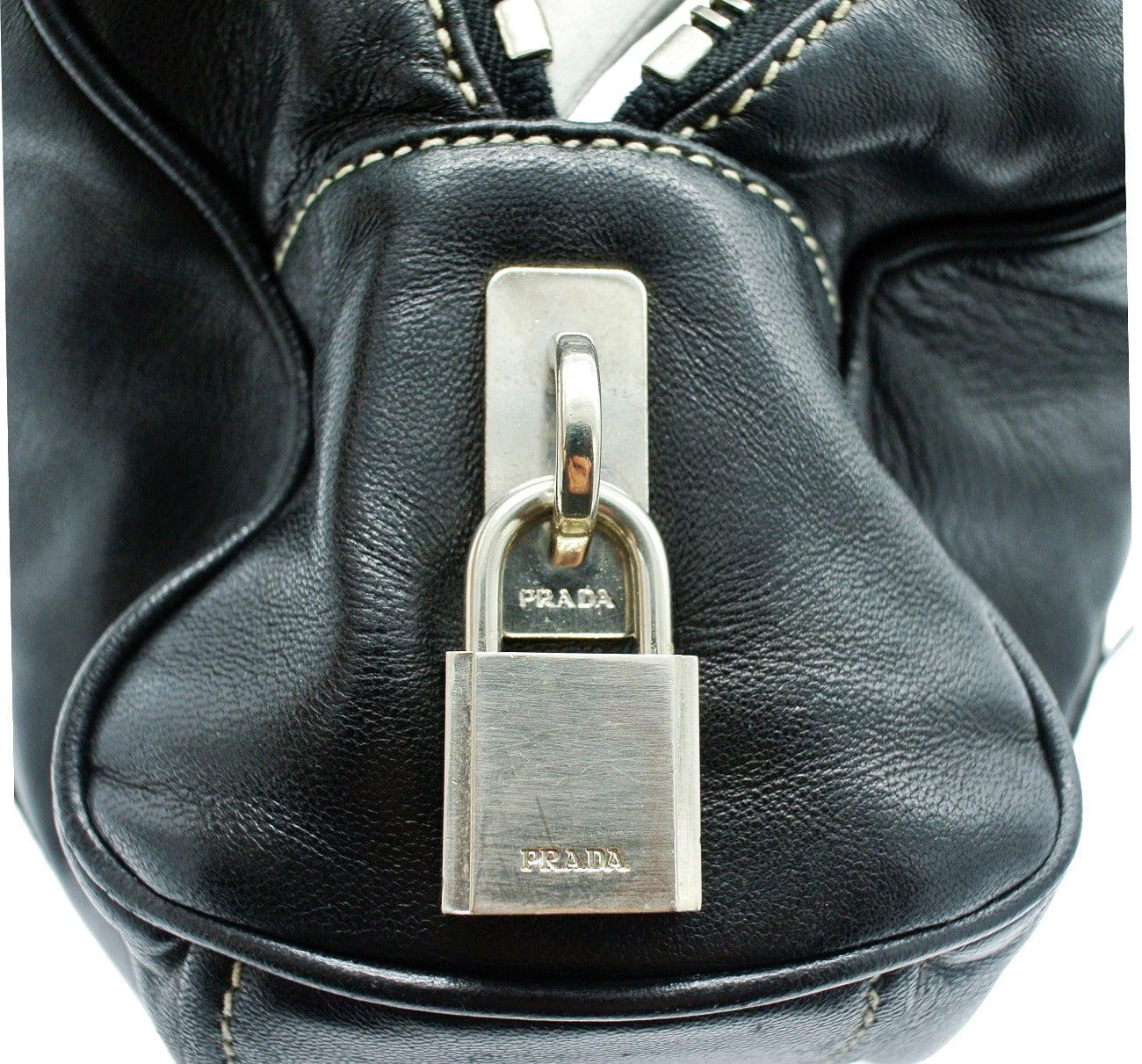 Prada Vintage Black Leather Topstitched Handbag