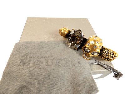 Alexander McQueen Antique Gold and Crystal Skull Knuckle Duster Ring