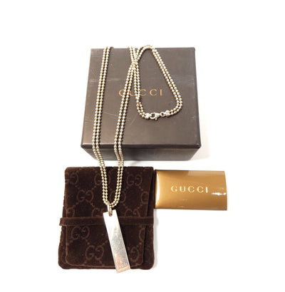 Gucci Sterling Bar Tag Double Strand Pendant Necklace