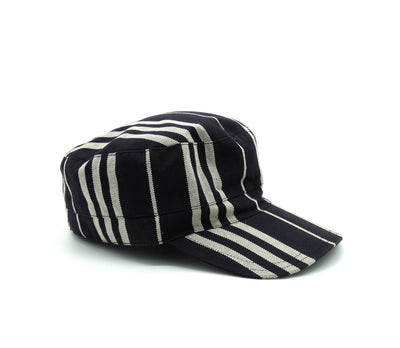 Burberry Black and Grey Striped Army Cap Hats Burberry
