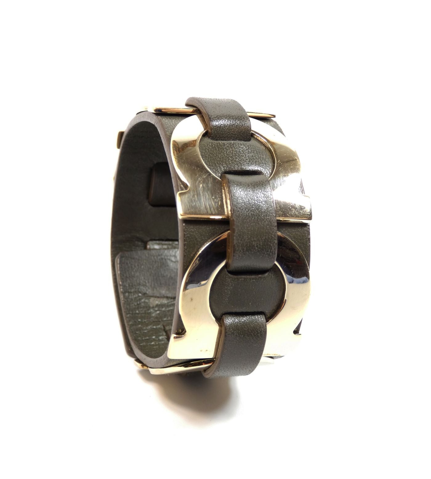 Salvatore Ferragamo Leather and Silver Tone Gancini Bracelet Bracelet Salvatore Ferragamo