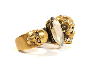 Alexander McQueen Antique Gold and Crystal Skull Knuckle Duster Ring