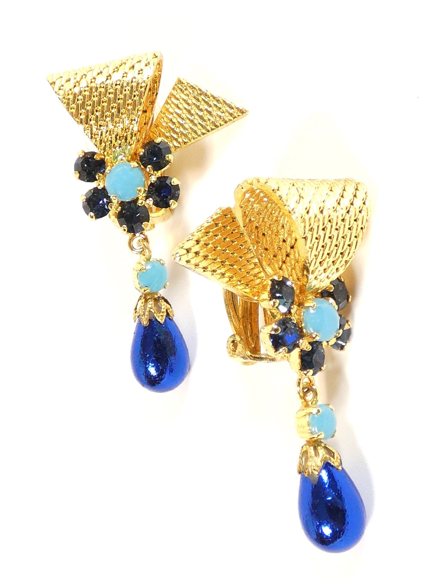 Christian Dior Bijoux Vintage Blue and Gold Drop Earrings