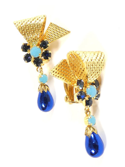 Christian Dior Bijoux Vintage Blue and Gold Drop Earrings