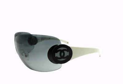 Chanel Vintage Black and White CC Logo Shield Sunglasses 4173