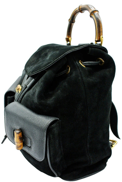 Gucci Black Vintage Suede Backpack Bag, Backpack Gucci