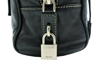 Prada Vintage Black Leather Topstitched Handbag