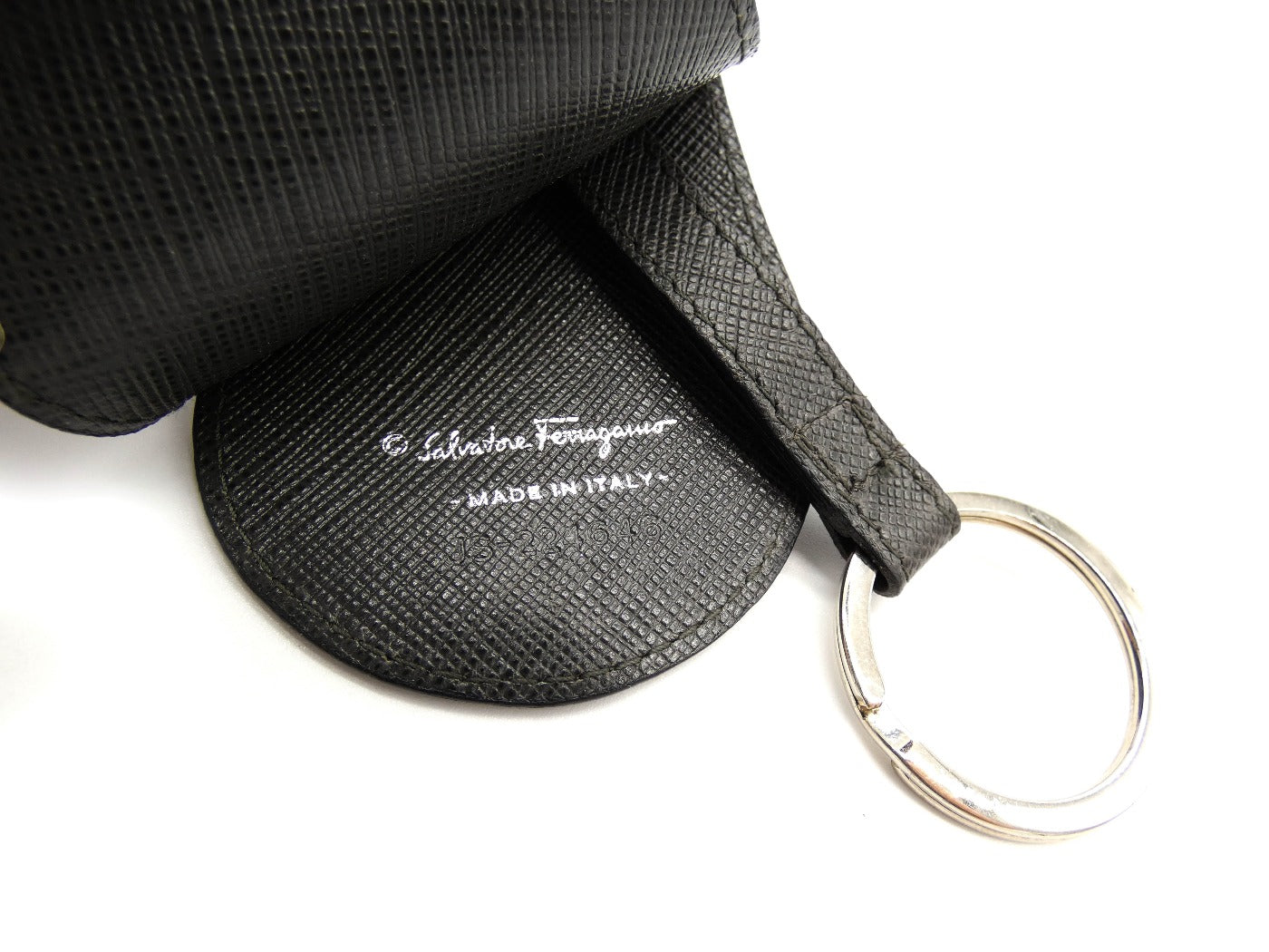 Salvatore Ferragamo Brown Saffiano Leather Gancini Keychain