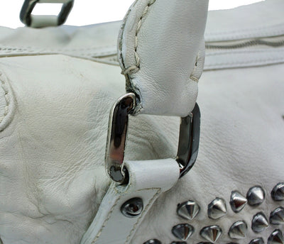 Burberry White Leather Studded Medium Edenham Tote