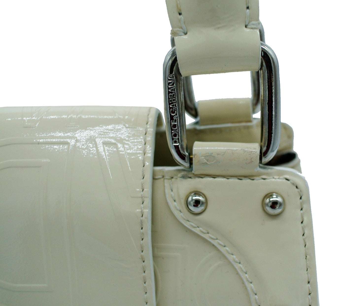 Dolce & Gabbana Cream Patent Leather Logo Embossed Handbag Bag Dolce & Gabbana