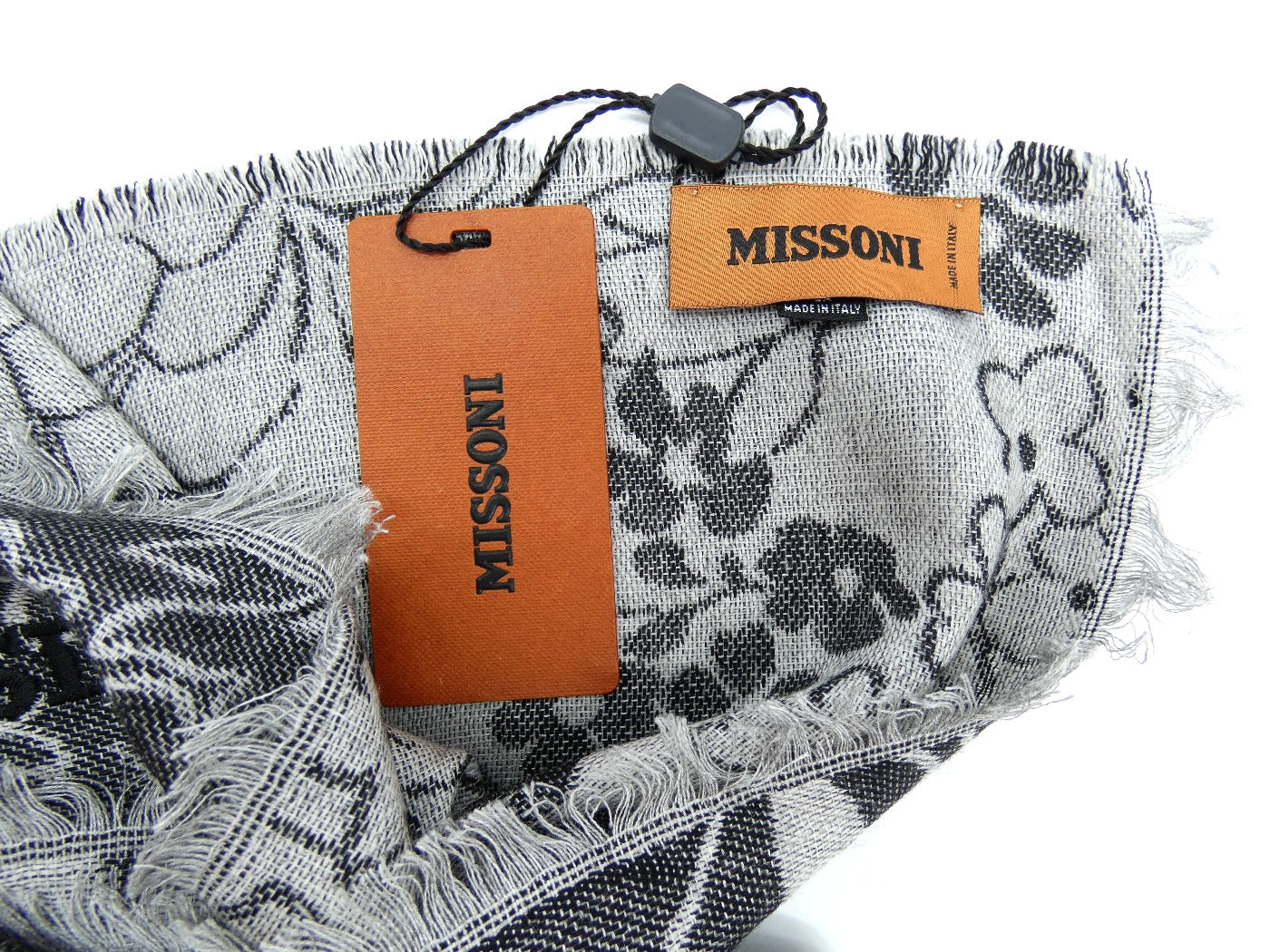 Missoni Grey Floral Tone on Tone Wide Wool Scarf Scarf Missoni