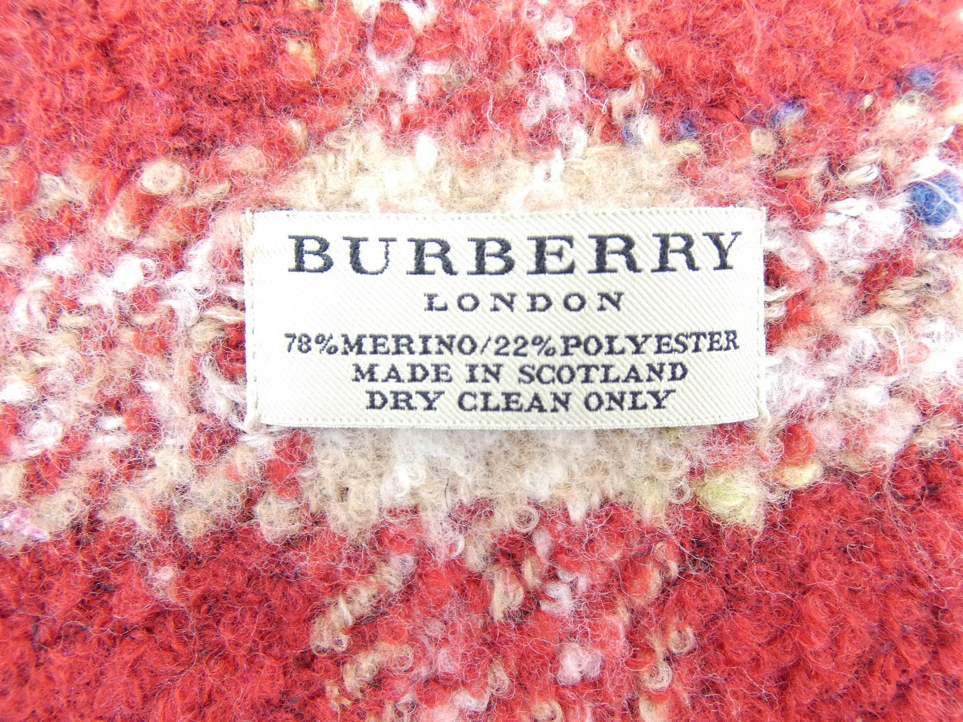 Burberry Bobbled Wool Plaid Red and White Scarf