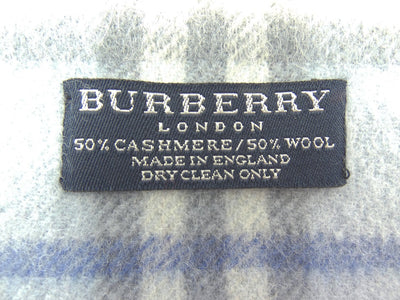 Burberry Cashmere and Wool House Check Light Blue and White Scarf